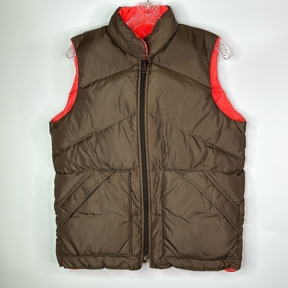 Vintage Brown Orange Puffer Down Vest Size Small Korea 80s